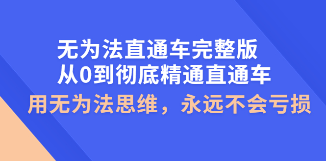 无为法直通车完整版：从0到彻底精通直通车，用无为法思维，永远不会亏损-甘南项目网