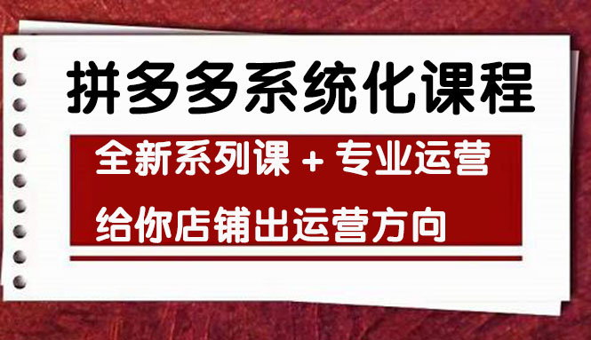 车神陪跑拼多多系统化课程，全新系列课+专业运营给你店铺出运营方向-甘南项目网