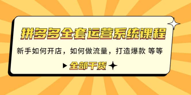 拼多多全套运营系统课程：新手如何开店 如何做流量 打造爆款 等等 全部干货-甘南项目网