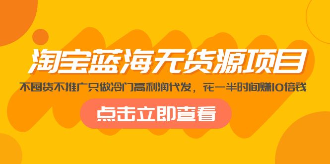 淘宝蓝海无货源项目，不囤货不推广只做冷门高利润代发，花一半时间赚10倍钱-甘南项目网