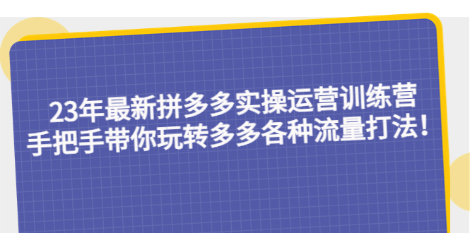 23年最新拼多多实操运营训练营：手把手带你玩转多多各种流量打法-甘南项目网