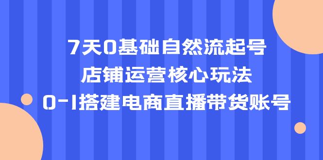 7天0基础自然流起号，店铺运营核心玩法，0-1搭建电商直播带货账号-甘南项目网