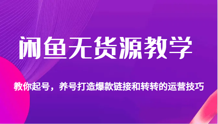 闲鱼无货源教学，教你起号，养号打造爆款链接以及转转的运营技巧-甘南项目网