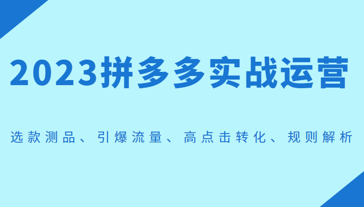 2023拼多多实战运营，选款测品、引爆流量、高点击转化、规则解析-甘南项目网