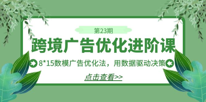 跨境广告·优化进阶课·第23期，8*15数模广告优化法，用数据驱动决策-甘南项目网