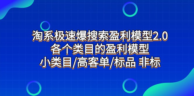 淘系极速爆搜索盈利模型2.0，各个类目的盈利模型，小类目/高客单/标品 非标-甘南项目网