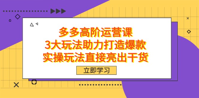 拼多多高阶·运营课，3大玩法助力打造爆款，实操玩法直接亮出干货-甘南项目网