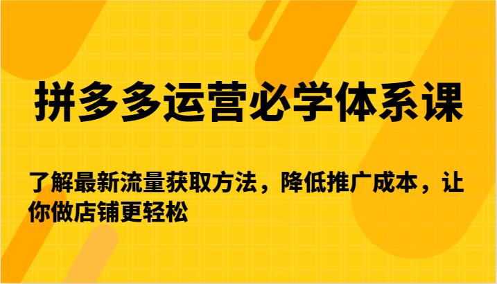 拼多多运营必学体系课-了解最新流量获取方法，降低推广成本，让你做店铺更轻松-甘南项目网