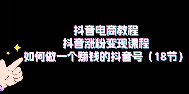 抖音电商教程：抖音涨粉变现课程：如何做一个赚钱的抖音号（18节）-甘南项目网