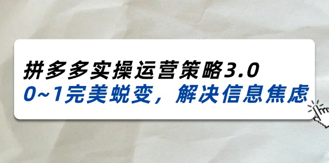 2024-2025拼多多实操运营策略3.0，0~1完美蜕变，解决信息焦虑（38节）-甘南项目网