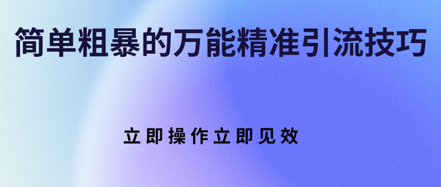 简单粗暴的万能精准引流技巧 立即操作立即见效-甘南项目网