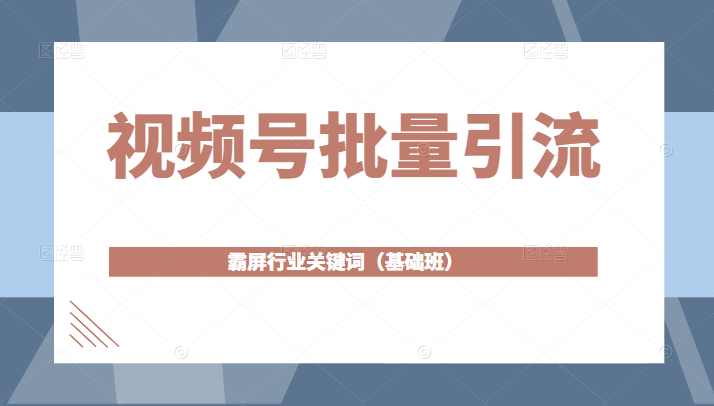 视频号批量引流，霸屏行业关键词（基础班）全面系统讲解视频号玩法-甘南项目网