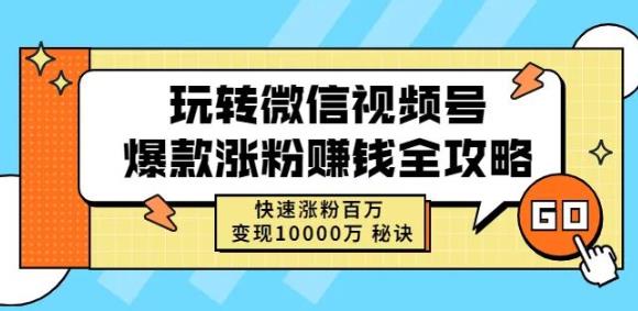 玩转微信视频号爆款涨粉赚钱全攻略，快速涨粉百万变现万元秘诀-甘南项目网