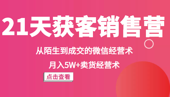 《21天获客销售营》从陌生到成交的微信经营术，月入5W+卖货经营术-甘南项目网