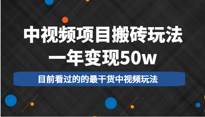 中视频项目搬砖玩法，一年变现50w，目前看过的的最干货中视频玩法-甘南项目网