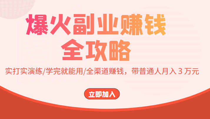 爆火副业赚钱全攻略：实打实演练/学完就能用/全渠道赚钱，带普通人月入３万元！-甘南项目网