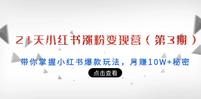 21天小红书涨粉变现营（第3期）：带你掌握小红书爆款玩法，月赚10W+秘密（无水印）-甘南项目网