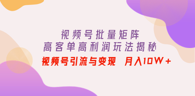 视频号批量矩阵的高客单高利润玩法揭秘： 视频号引流与变现 月入10W+-甘南项目网