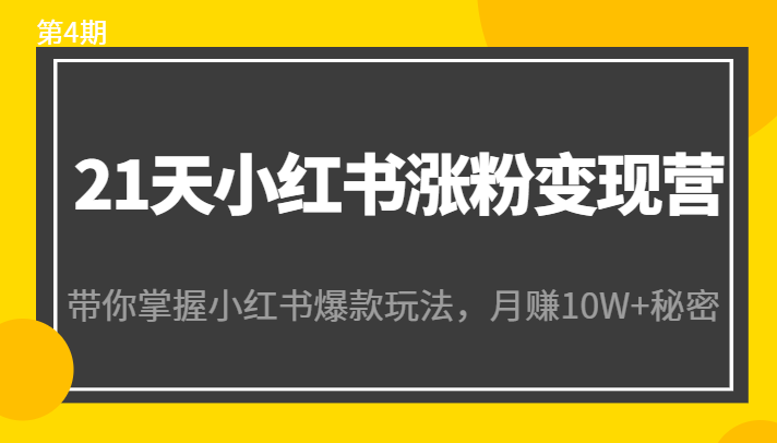 21天小红书涨粉变现营（第4期）：带你掌握小红书爆款玩法，月赚10W+秘密-甘南项目网