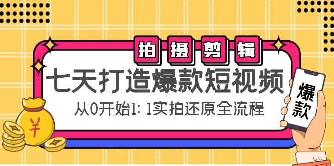 七天打造爆款短视频：拍摄+剪辑实操，从0开始1:1实拍还原实操全流程-甘南项目网