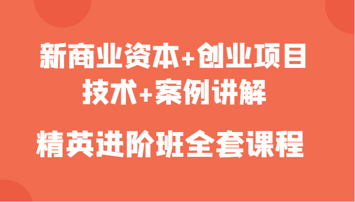 新商业资本+创业项目，技术+案例讲解，精英进阶班全套课程-甘南项目网