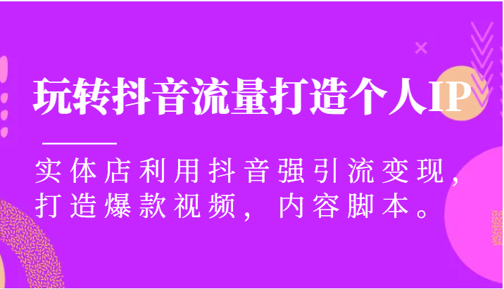 玩转抖音流量打造个人IP，实体店利用抖音强引流变现，打造爆款视频，内容脚本-甘南项目网