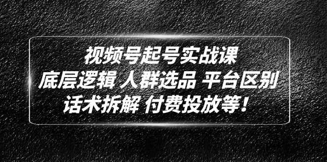 视频号起号实战课：底层逻辑 人群选品 平台区别 话术拆解 付费投放等-甘南项目网