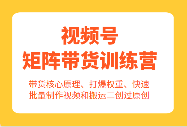 视频号矩阵带货训练营，带货核心原理、打爆权重、快速批量制作视频和搬运二创过原创-甘南项目网