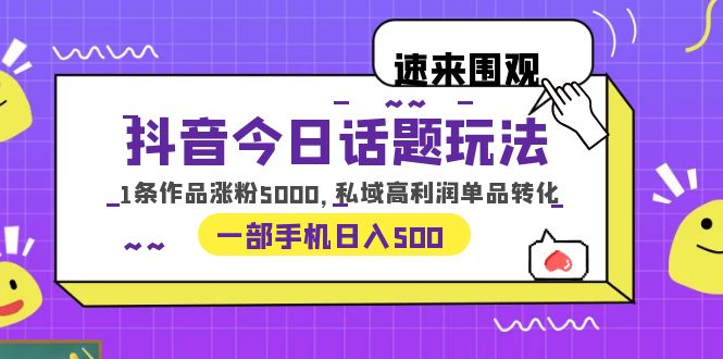 抖音今日话题玩法，1条作品涨粉5000，私域高利润单品转化 一部手机日入500-甘南项目网