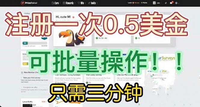 国外项目注册一次0.5美金 只需三分钟无脑操作 可批量放大 小白工作室福利-甘南项目网