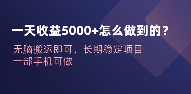 一天收益5000+怎么做到的？无脑搬运即可，长期稳定项目，一部手机可做-甘南项目网