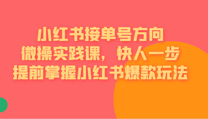 小红书接单号方向微操实践课，快人一步提前掌握小红书爆款玩法-甘南项目网