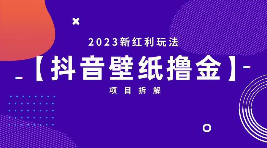 2023新红利玩法，抖音壁纸撸金项目拆解-甘南项目网