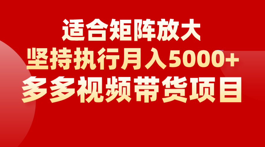 矩阵操作月入5000+，多多视频带货项目，适合新手，也适合老手放大-甘南项目网