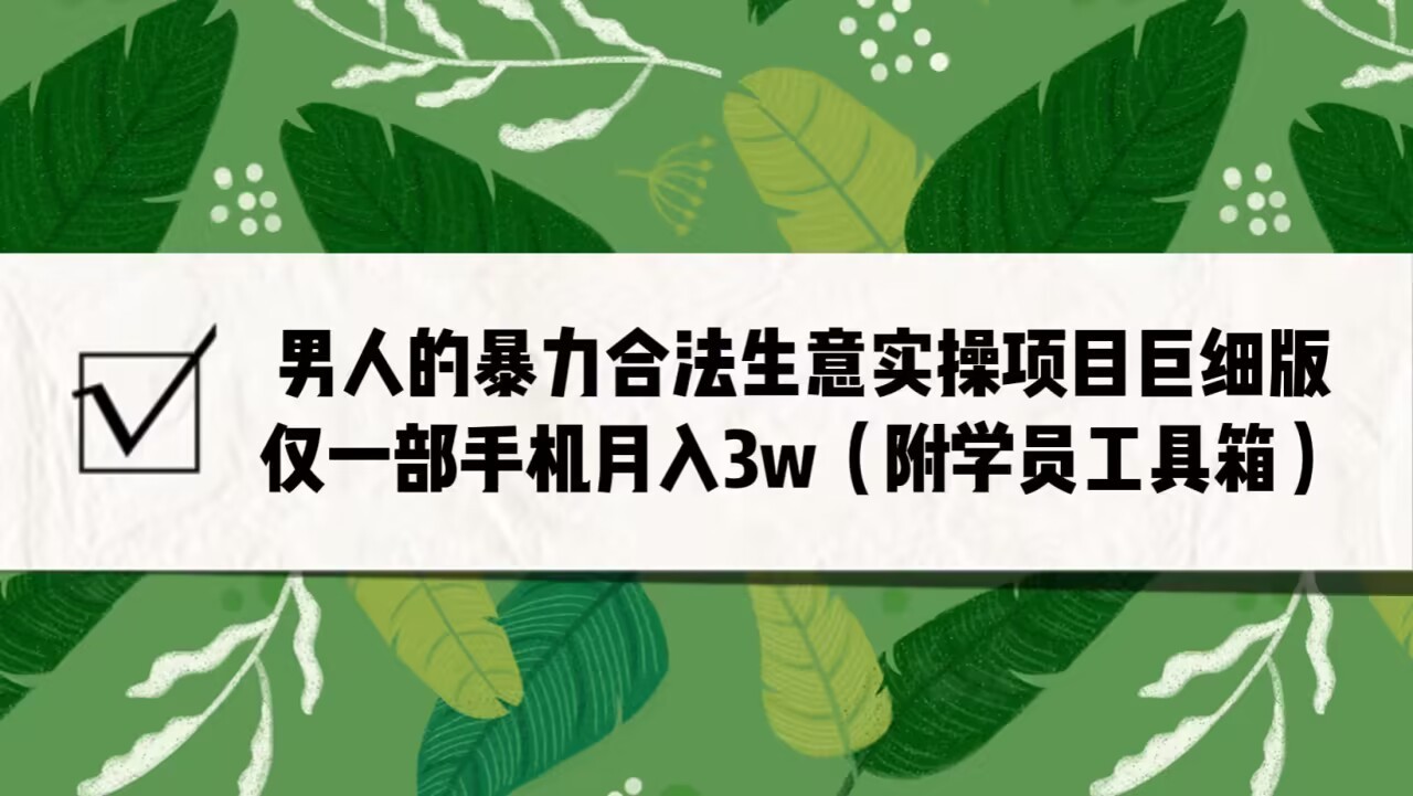 男人的暴力合法生意实操项目巨细版：仅一部手机月入3w（附赠学员工具箱）-甘南项目网