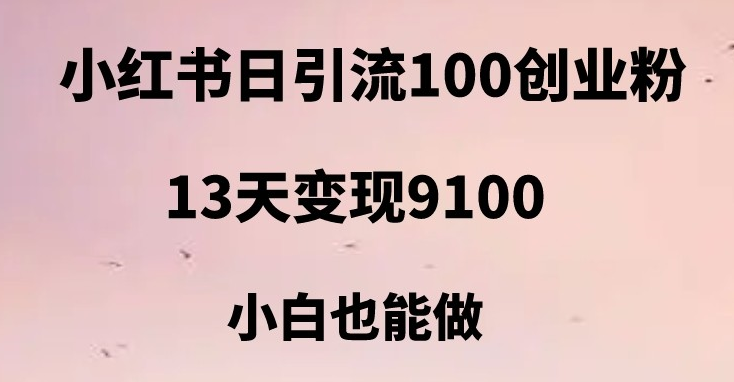 小红书日引流100+创业粉，13天变现9100，创业首选引流平台-甘南项目网