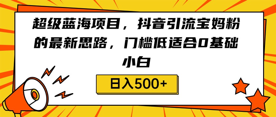 超级蓝海项目，抖音引流宝妈粉的最新思路，门槛低适合0基础小白，轻松日入500+-甘南项目网