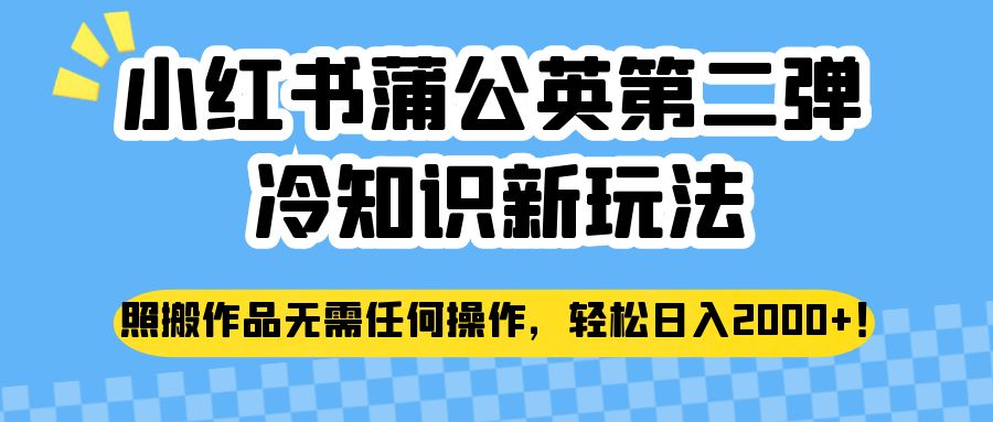 小红书蒲公英第二弹冷知识新玩法，照搬作品无需任何操作，轻松日入2000+！-甘南项目网