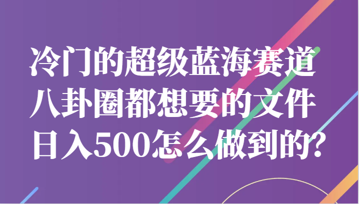 冷门的超级蓝海赛道，八卦圈都想要的文件，一天轻松日入500怎么做到的？-甘南项目网