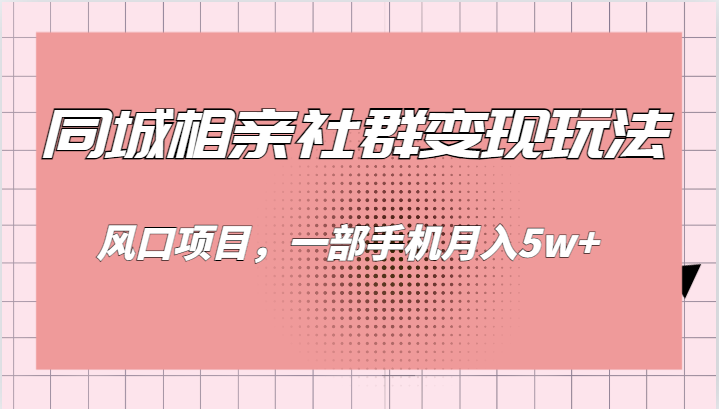 同城相亲的社群变现玩法，风口项目，一部手机月入5w+-甘南项目网