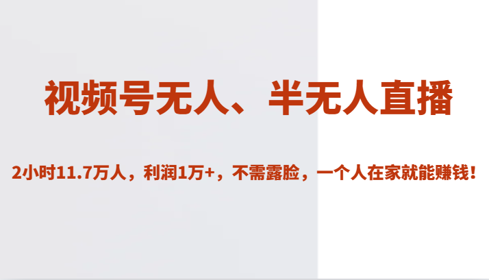 视频号无人、半无人直播2小时11.7万人，利润1万+，不需露脸，一个人在家就能赚钱！-甘南项目网