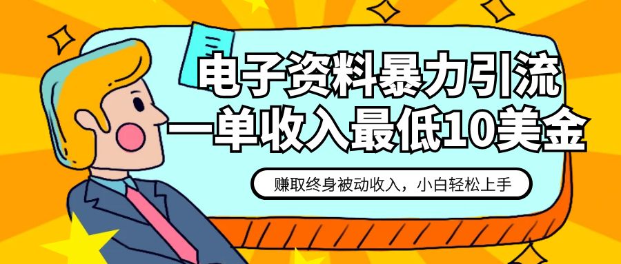 电子资料暴力引流，一单最低10美金，赚取终身被动收入，保姆级教程-甘南项目网