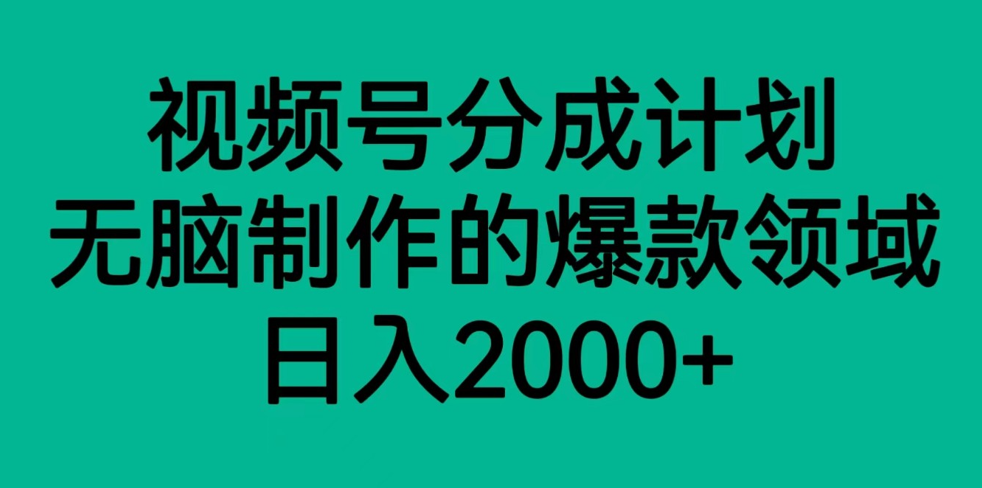 视频号分成计划，轻松无脑制作的爆款领域，日入2000+-甘南项目网