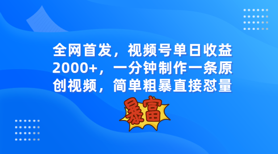 全网首发，视频号单日收益2000+，一分钟制作一条原创视频，简单粗暴-甘南项目网