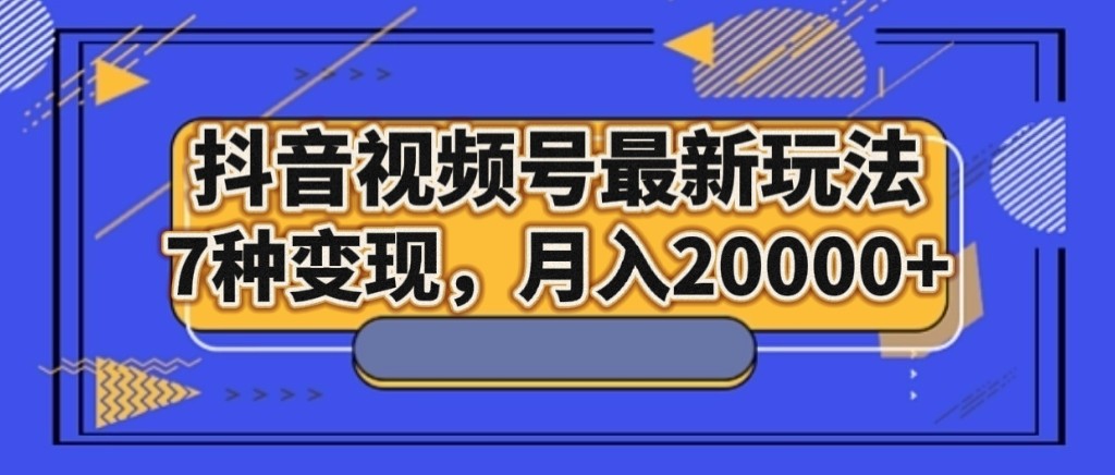 抖音视频号最新玩法，7种变现，月入20000+-甘南项目网