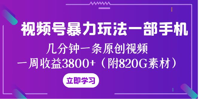 视频号暴力玩法一部手机 几分钟一条原创视频 一周收益3800+（附820G素材）-甘南项目网