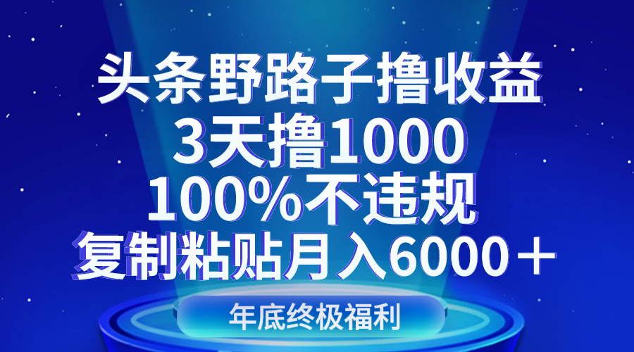 头条野路子撸收益，3天撸1000，100%不违规，复制粘贴月入6000＋-甘南项目网