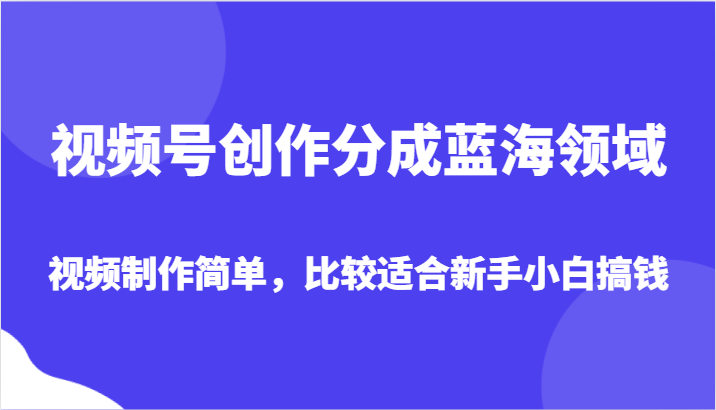 视频号创作分成蓝海领域，视频制作简单，比较适合新手小白搞钱-甘南项目网