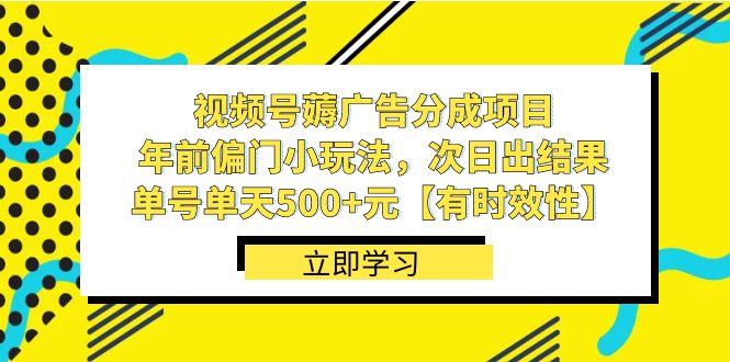 视频号薅广告分成项目，年前偏门小玩法，次日出结果，单号单天500+元【有时效性】-甘南项目网