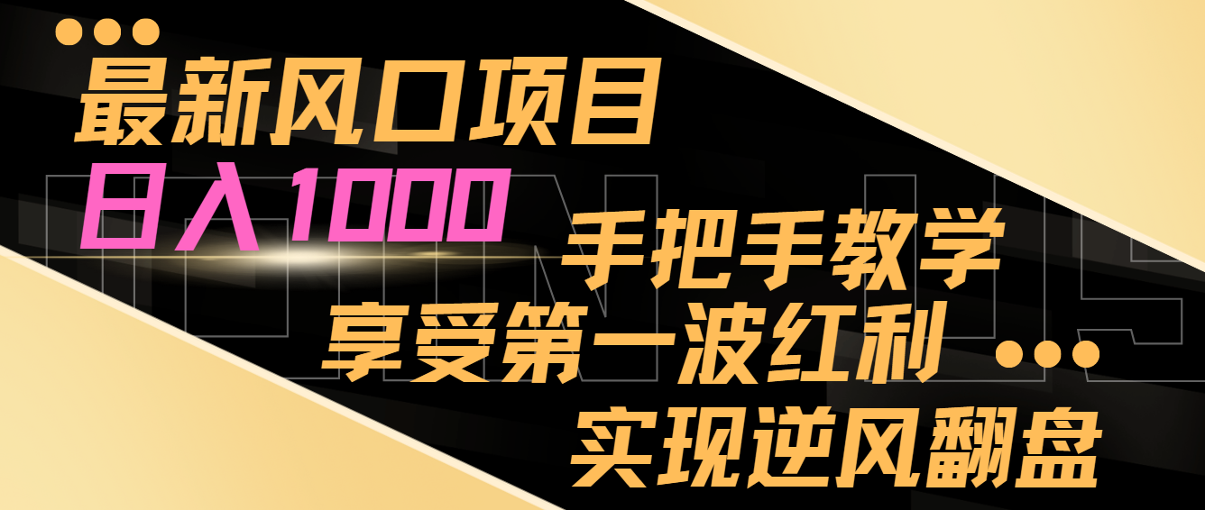 最新风口项目，日入1000，手把手教学，享受第一波红利，实现逆风翻盘-甘南项目网